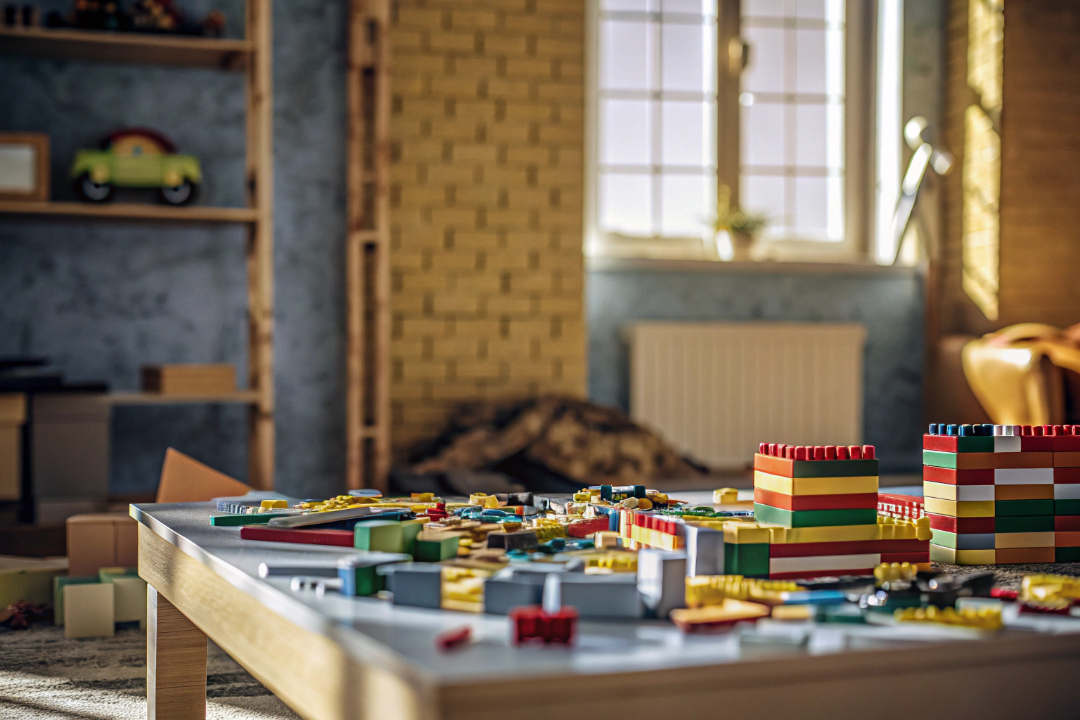 Kind und Erwachsener beim Lego-Bauen